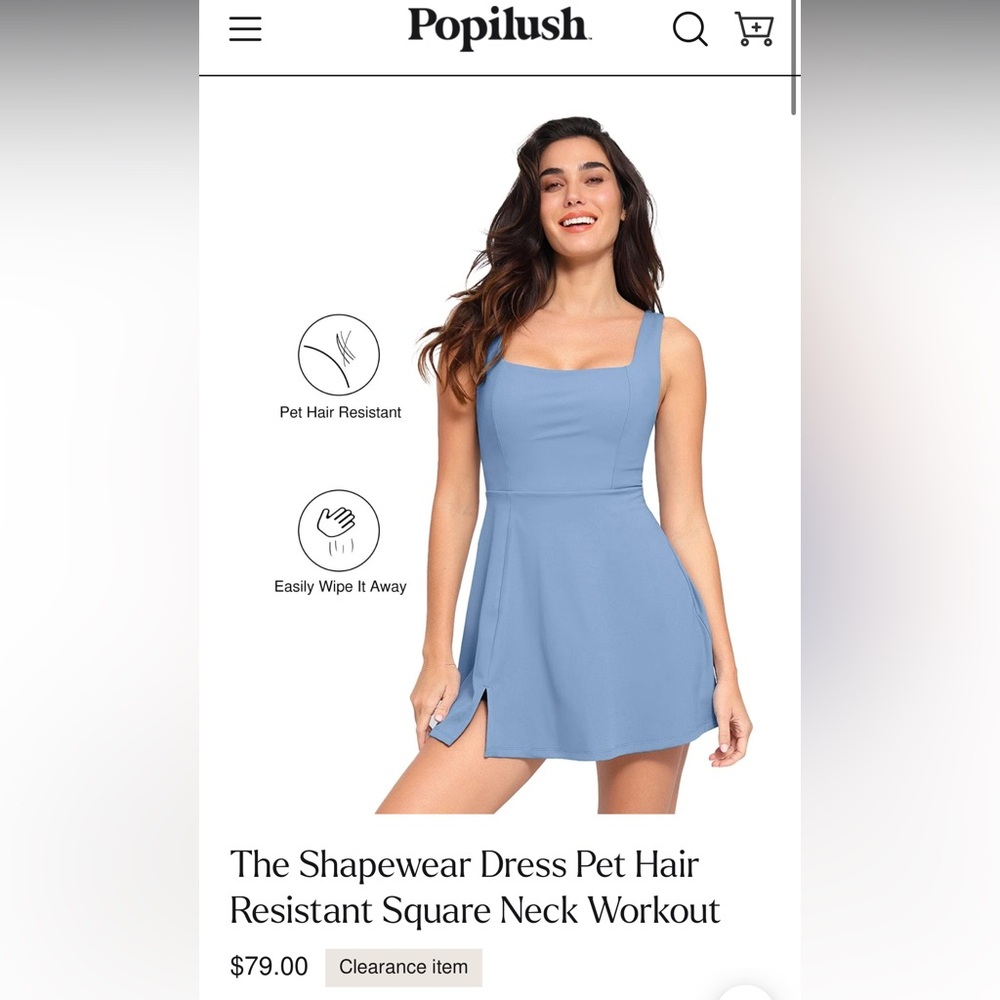 Popilush Pet Hair Resistant Square Neck Workout Dress